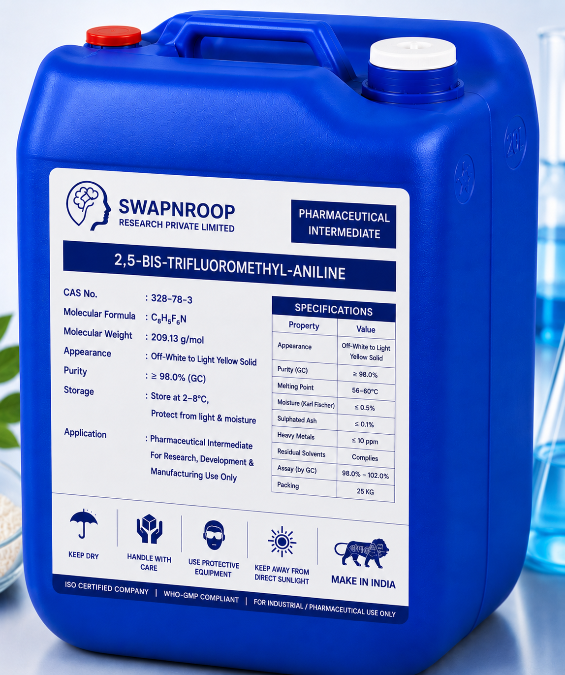 2,5-Bis(Trifluoromethyl)Aniline API Manufacturer in India | Bulk Supplier & Exporter | Swapnroop Drugs